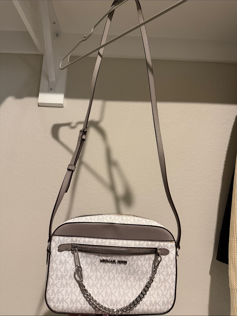 Michael Kors Women's White Signature Crossbody Bag with Grey Trim